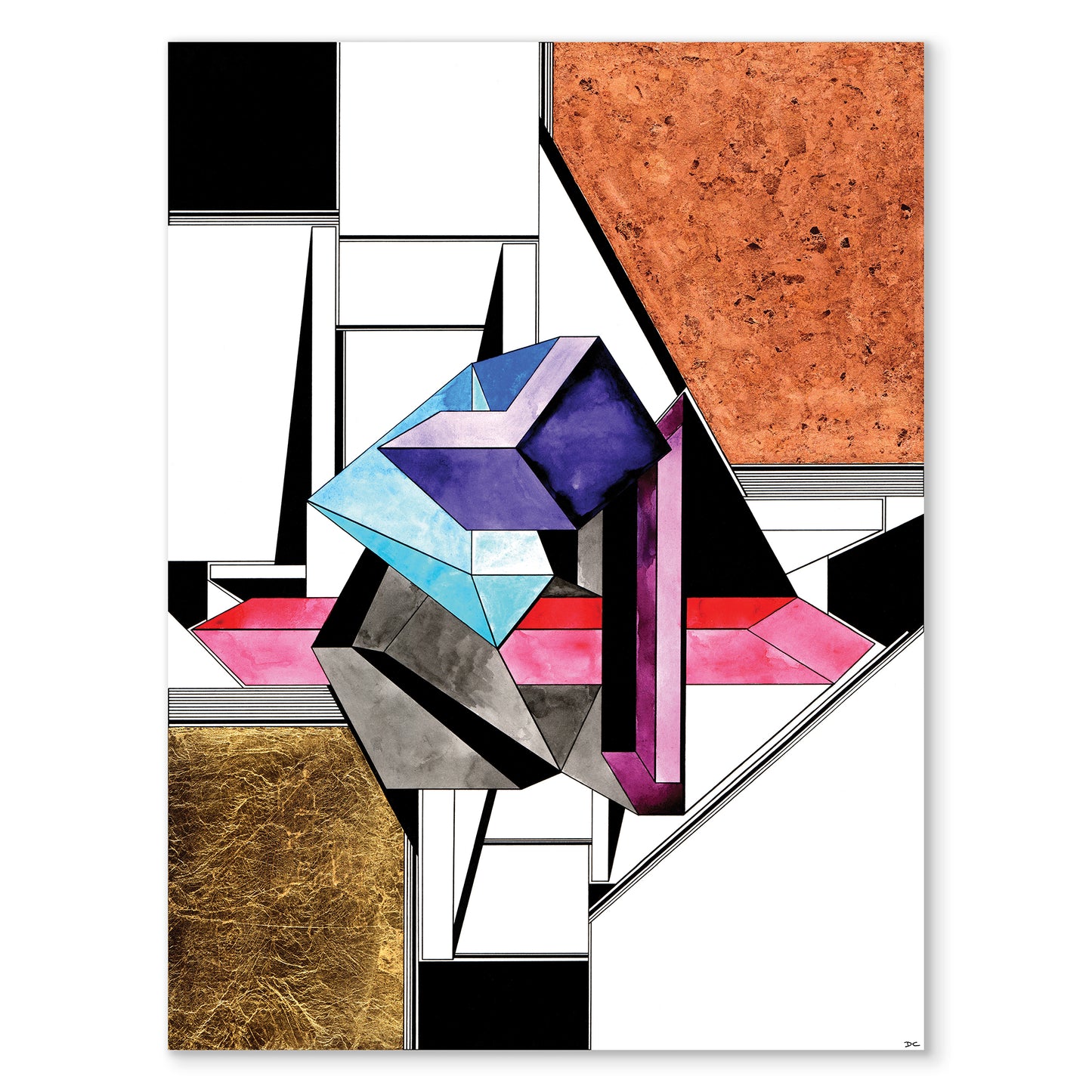 "Geometric Confusion" - Original - 18 x 24" - Mixed Media On Watercolor Paper