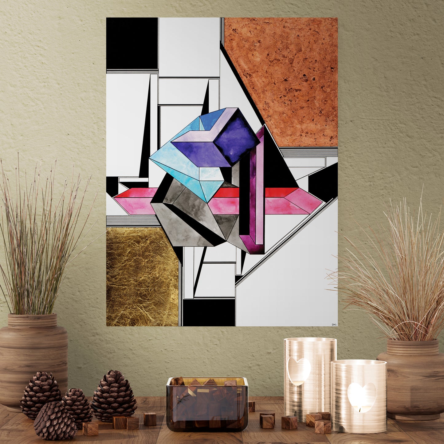 "Geometric Confusion" - Original - 18 x 24" - Mixed Media On Watercolor Paper