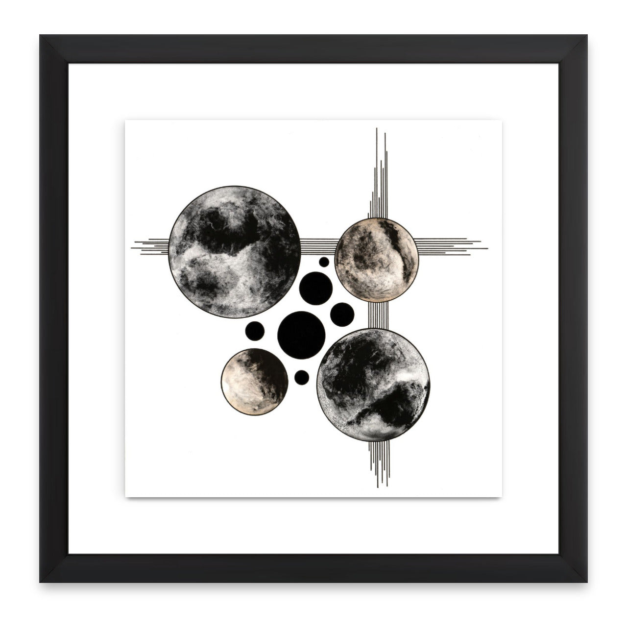 "Lunar Escape" - Framed Original - 10 x 10" (14 x 14") - Ink, Gouache & Watercolor On Watercolor Paper